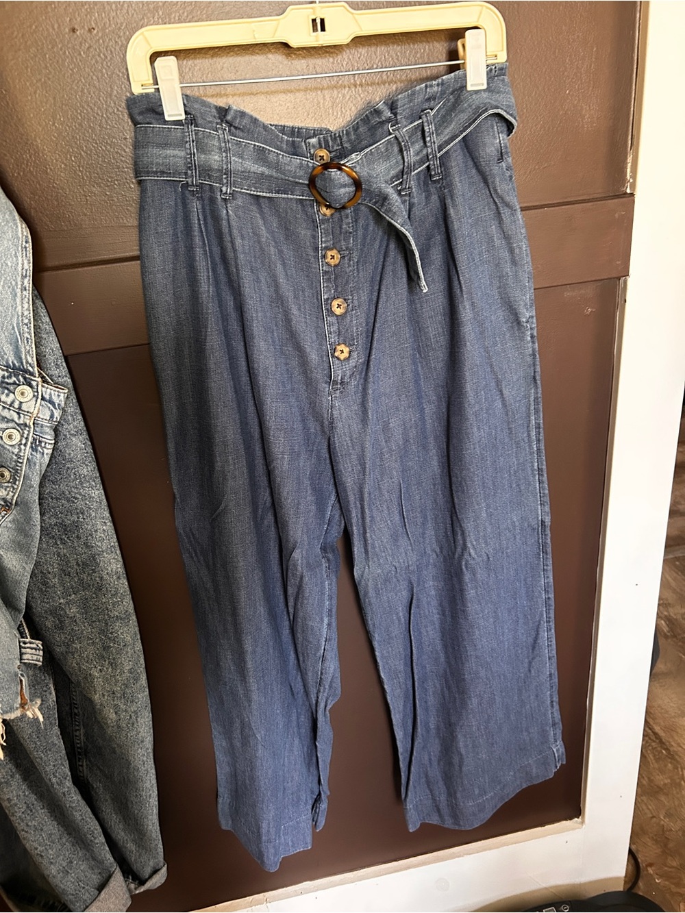 Abercrombie & Fitch Blue High-Waist Button Front Wide-Leg Pants